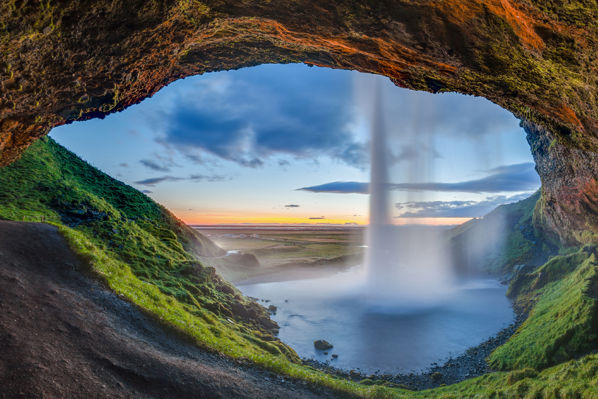 Seljalandsfoss Waterfall from Behind